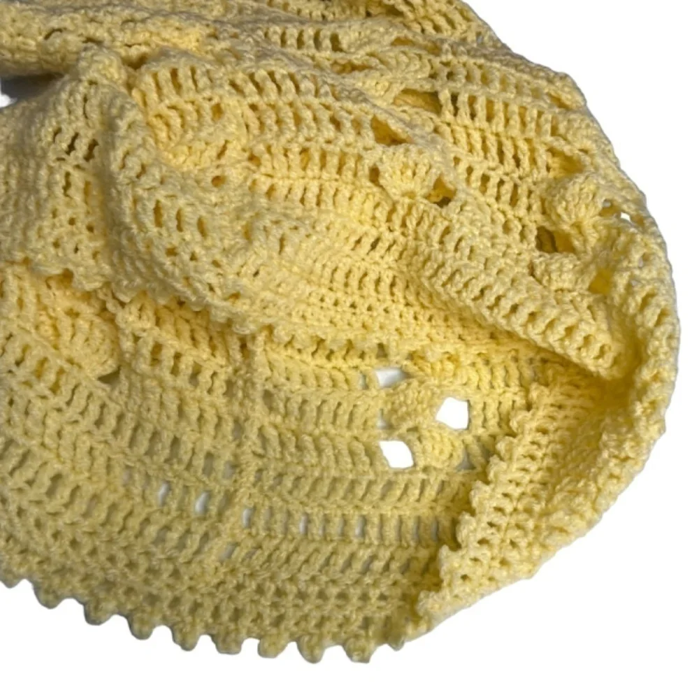 Handmade Crochet Crop Top Light Yellow Acrylic Yarn Short Sleeve Scoop Neck